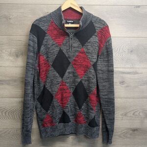 Carbon Men's Red and Black Argyle Pullover 1/4 zip Sweater Size XL